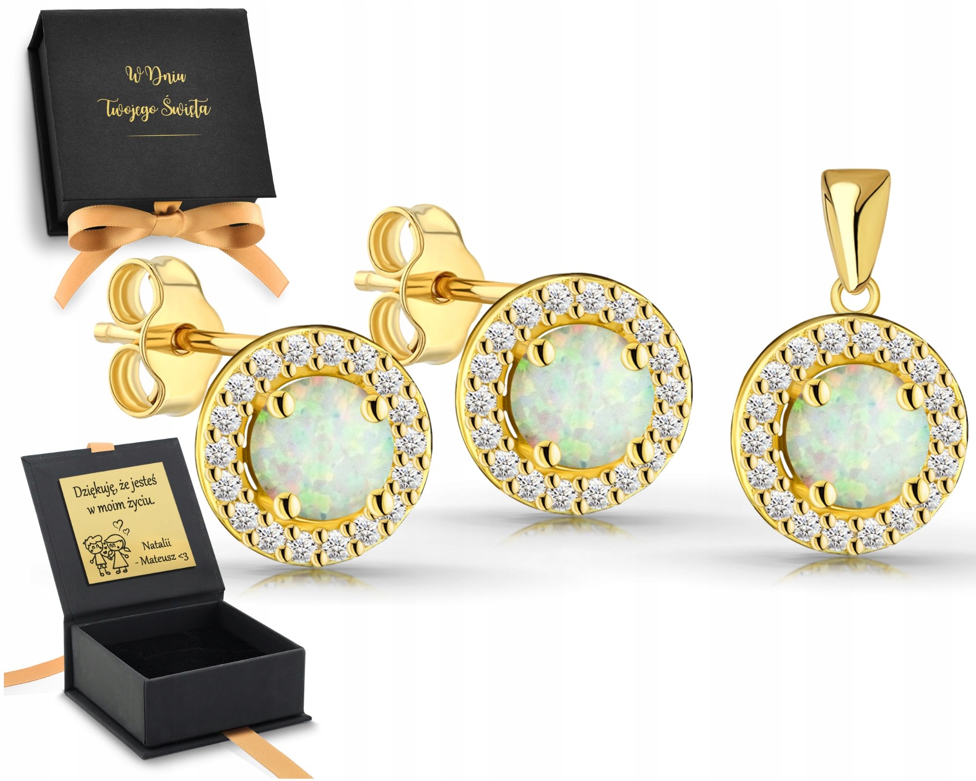 Komplet Bizuterií S Opály Stříbro Pozlacený 925