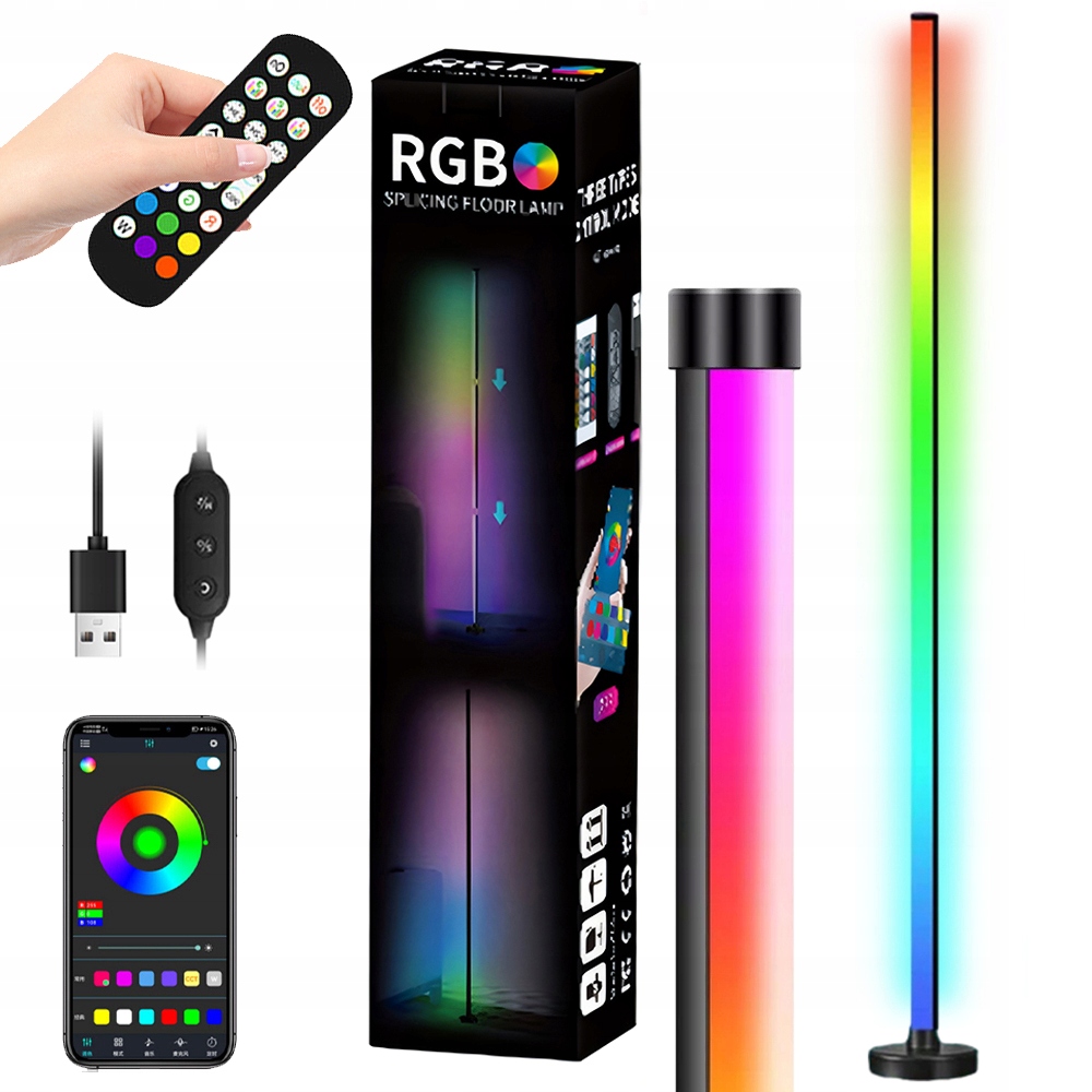 120CM Inteligentna Lampa Podłogowa Stojąca Led Rgb Ściemniania Usb Tryb Diy