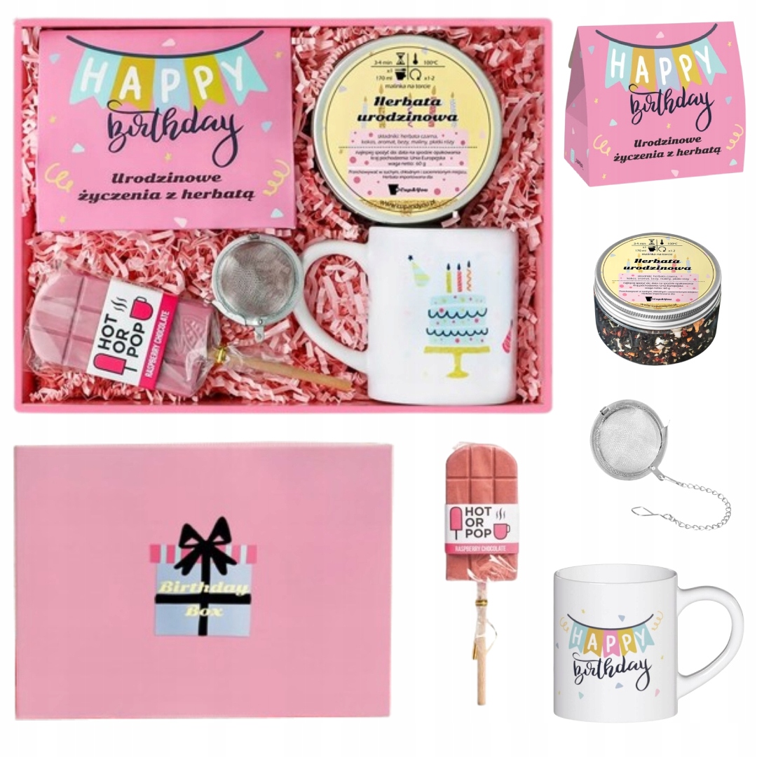 Levně Růžový dárková sada k narozeninám s listovým ochuceným čajem Dárek