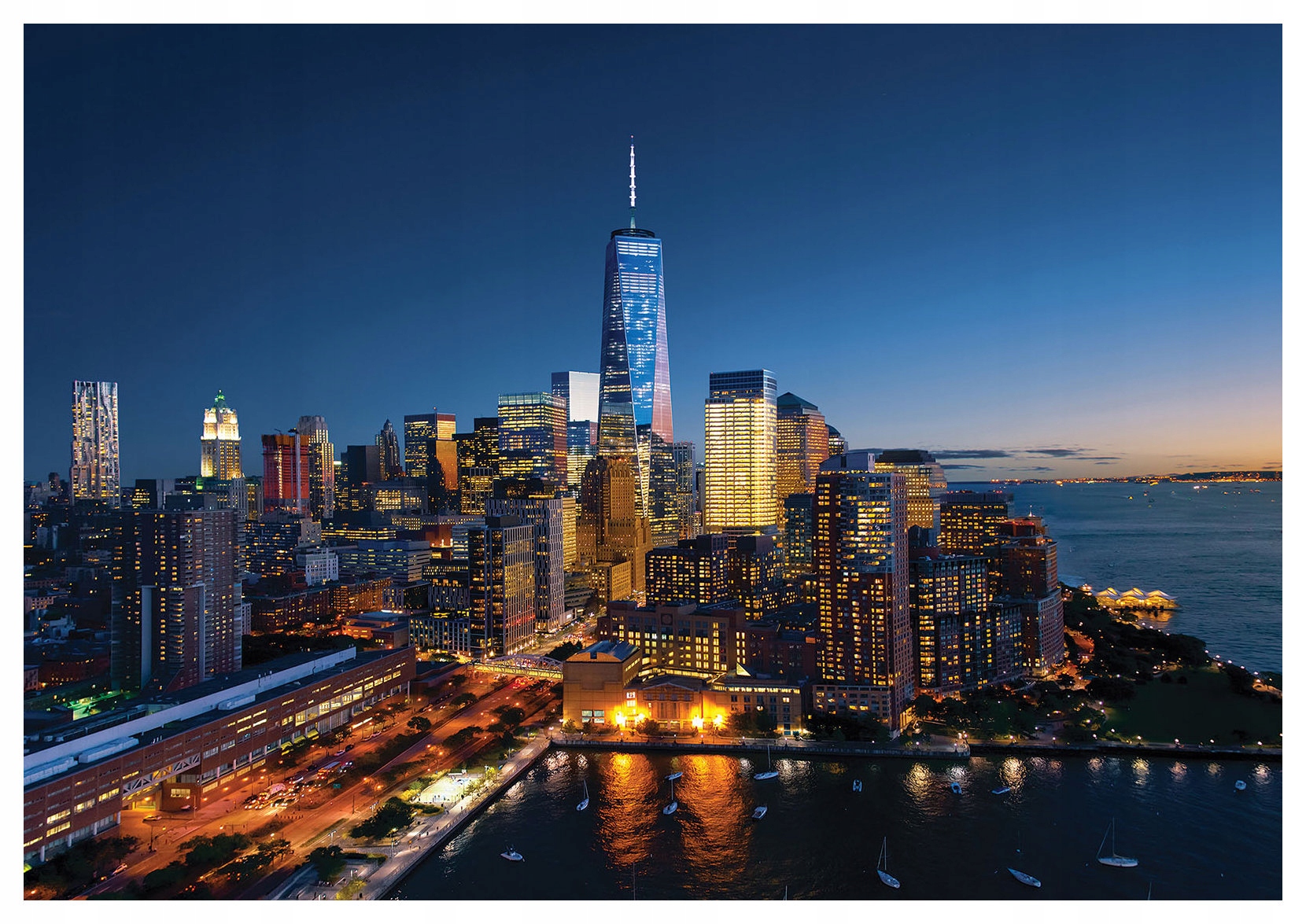 Fototapeta Noční město mrakodrapy a odrazy ve vodě 520x318 lepidlo