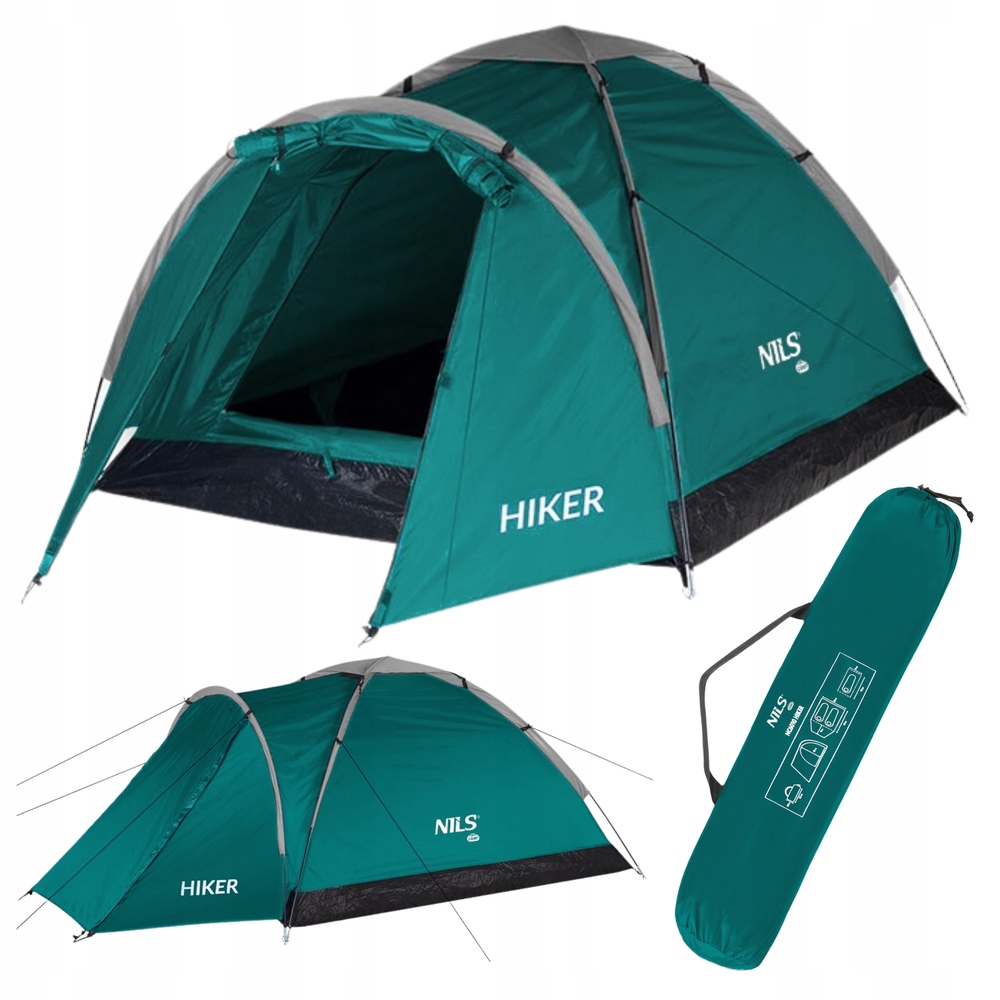 Namiot Turystyczny Kempingowy Dwuosobowy Wodoodporny Zielony Pokrowiec