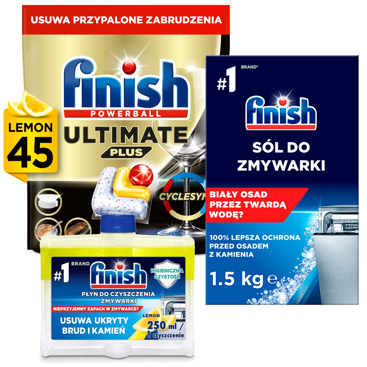 Levně Finish Sada do myčky nádobí 2 produkty kapsle Ultimate Lemon 45 Kusů