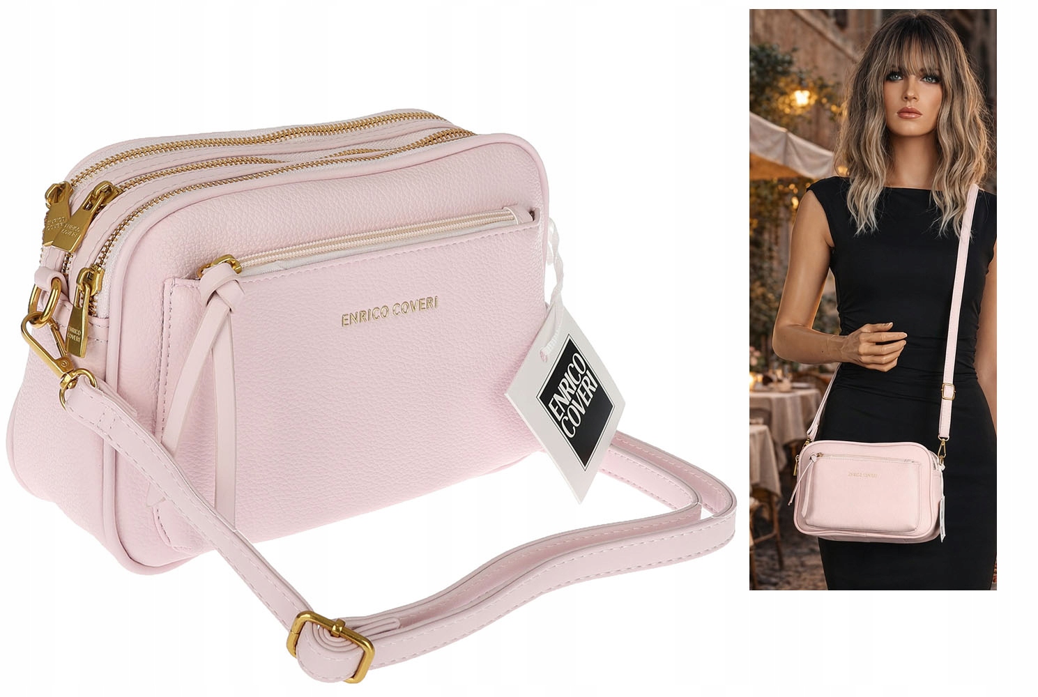 Torebka Damska włoska marka Enrico Coveri Listonoszka 7056 różowa