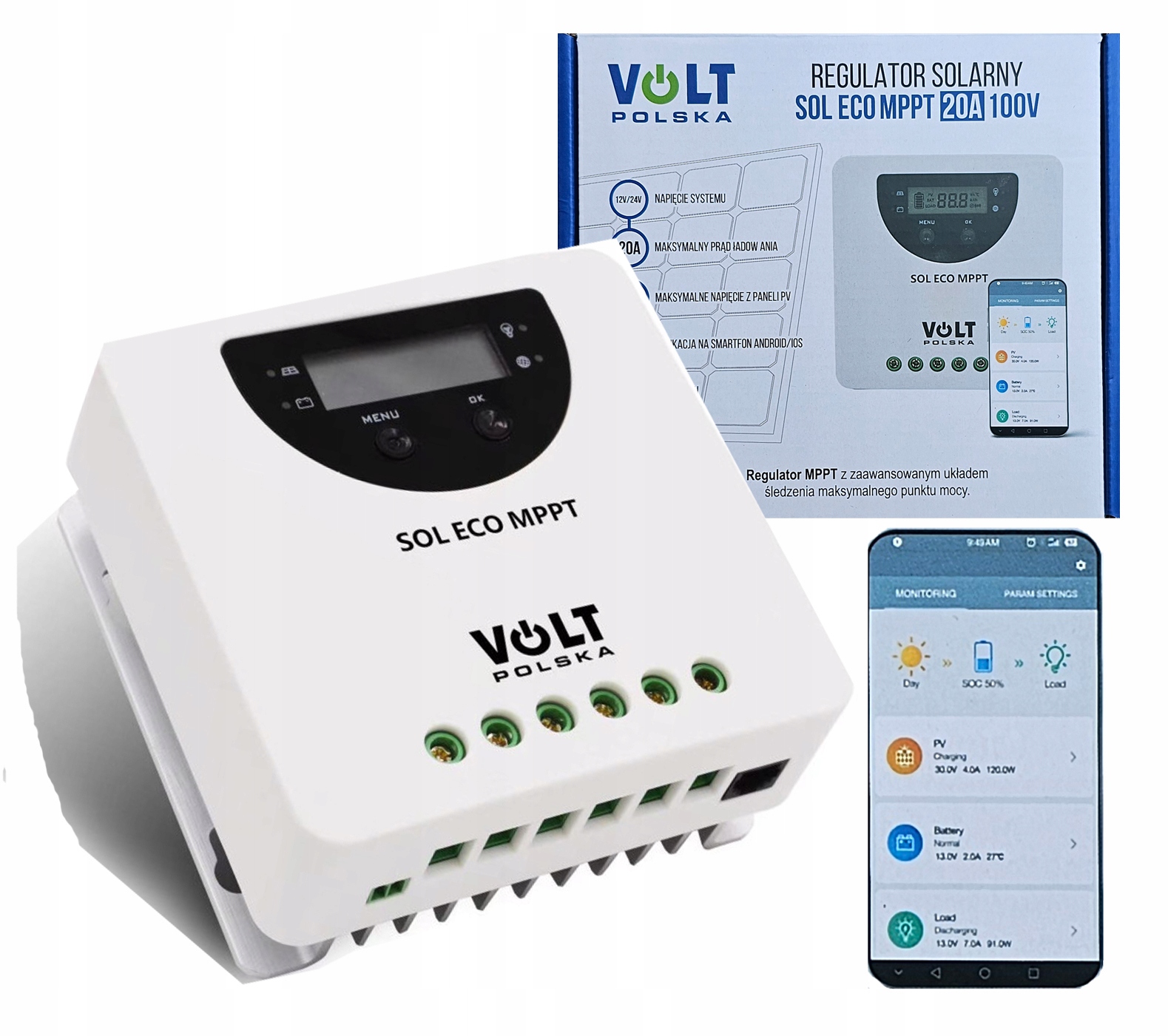 Solarny Regulator Ładowania Sol Eco 12V/24V 20A Mppt Bluetooth Oryginał