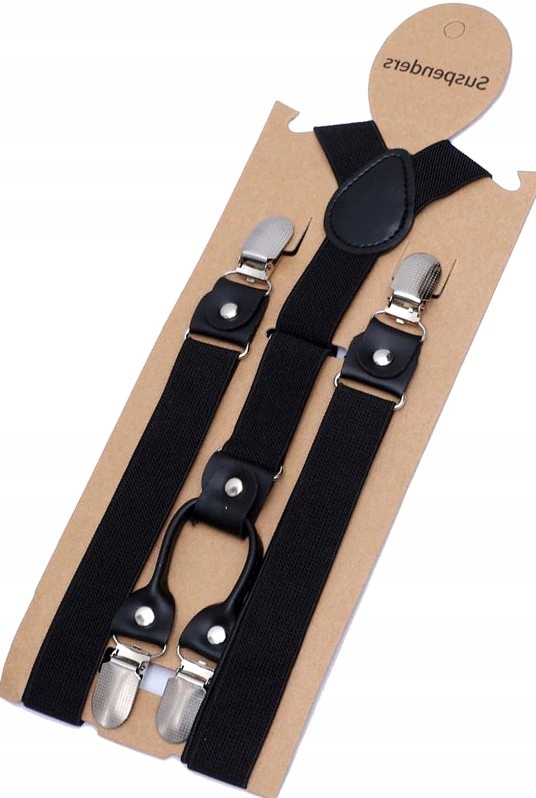 Czarne Męskie mocne Szelki do spodni elastyczne Kolor czarny