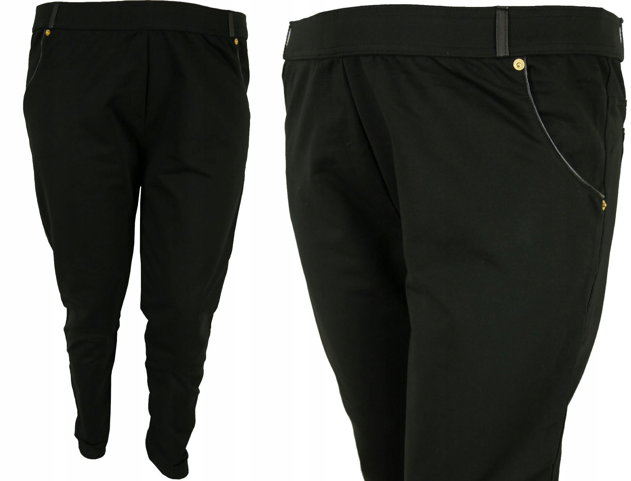 Ponadczasowe czarne spodnie dodatki eko skóra na każdy wiek #maaxi# 8XL/56