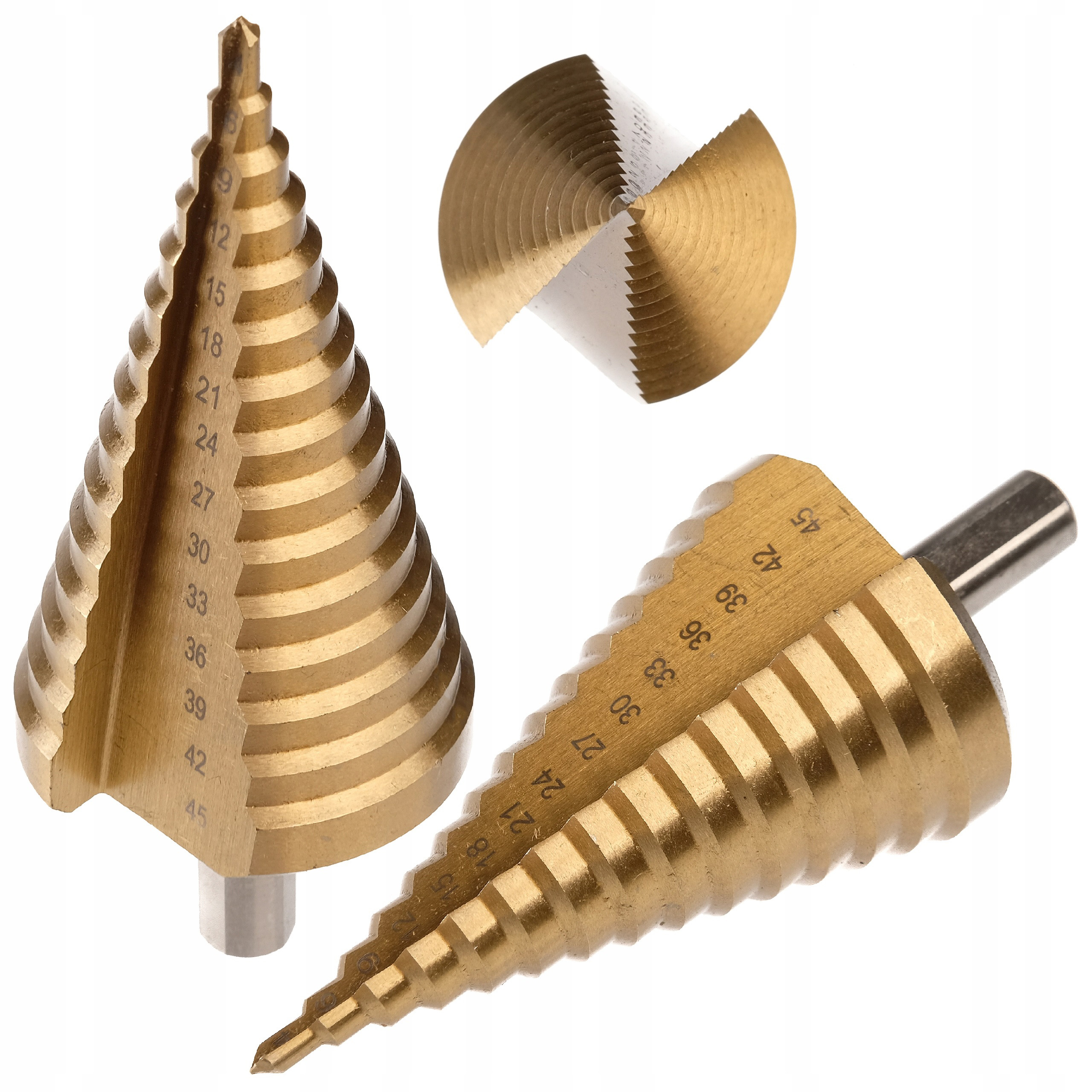 WIERTŁO STOŻKOWE STOPNIOWE STOPNIOWANE CHOINKOWE HSS TYTAN 4-45mm