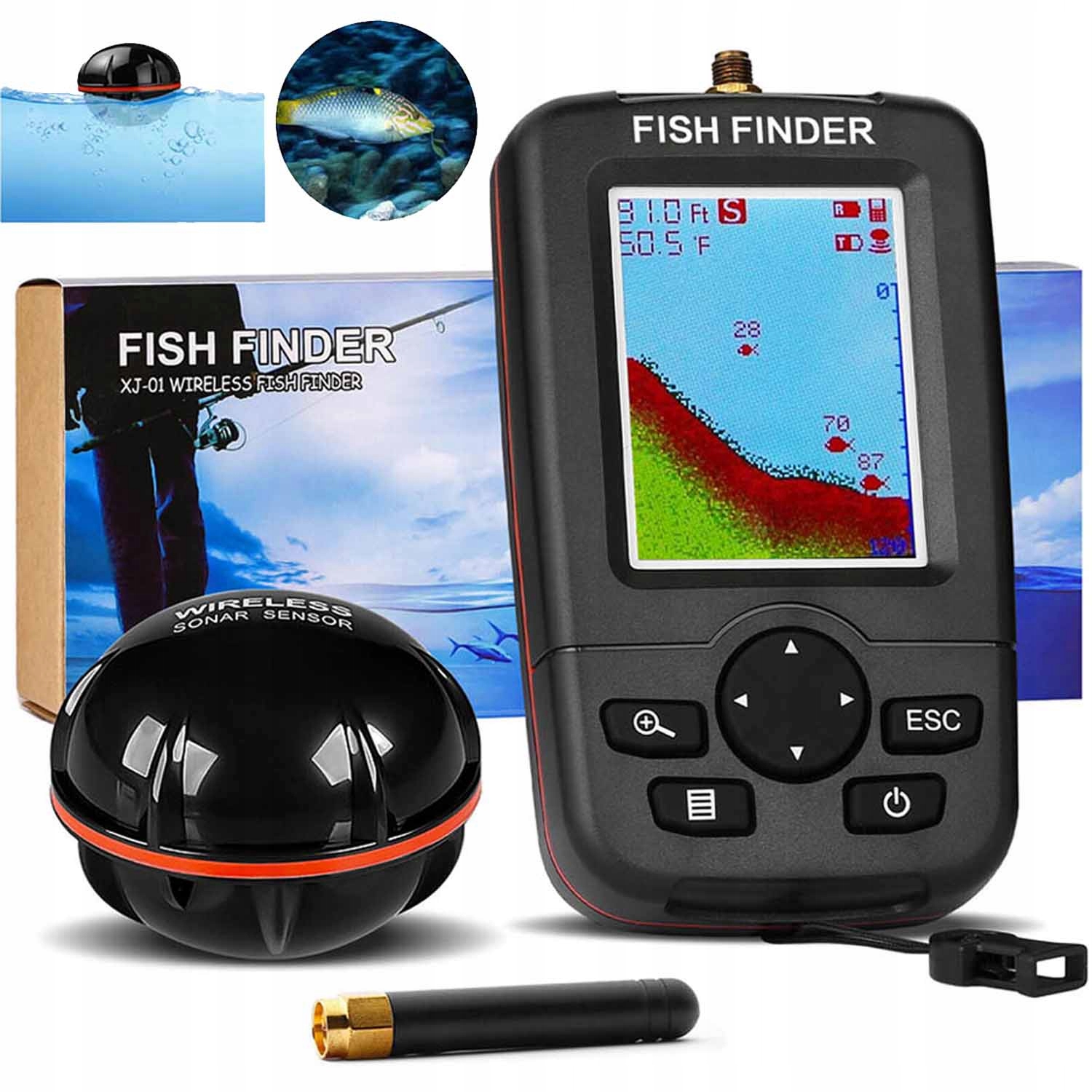 Echosonda Fish Finder Sonar Wykrywacz Ryb- Bezprzewodowa 100m