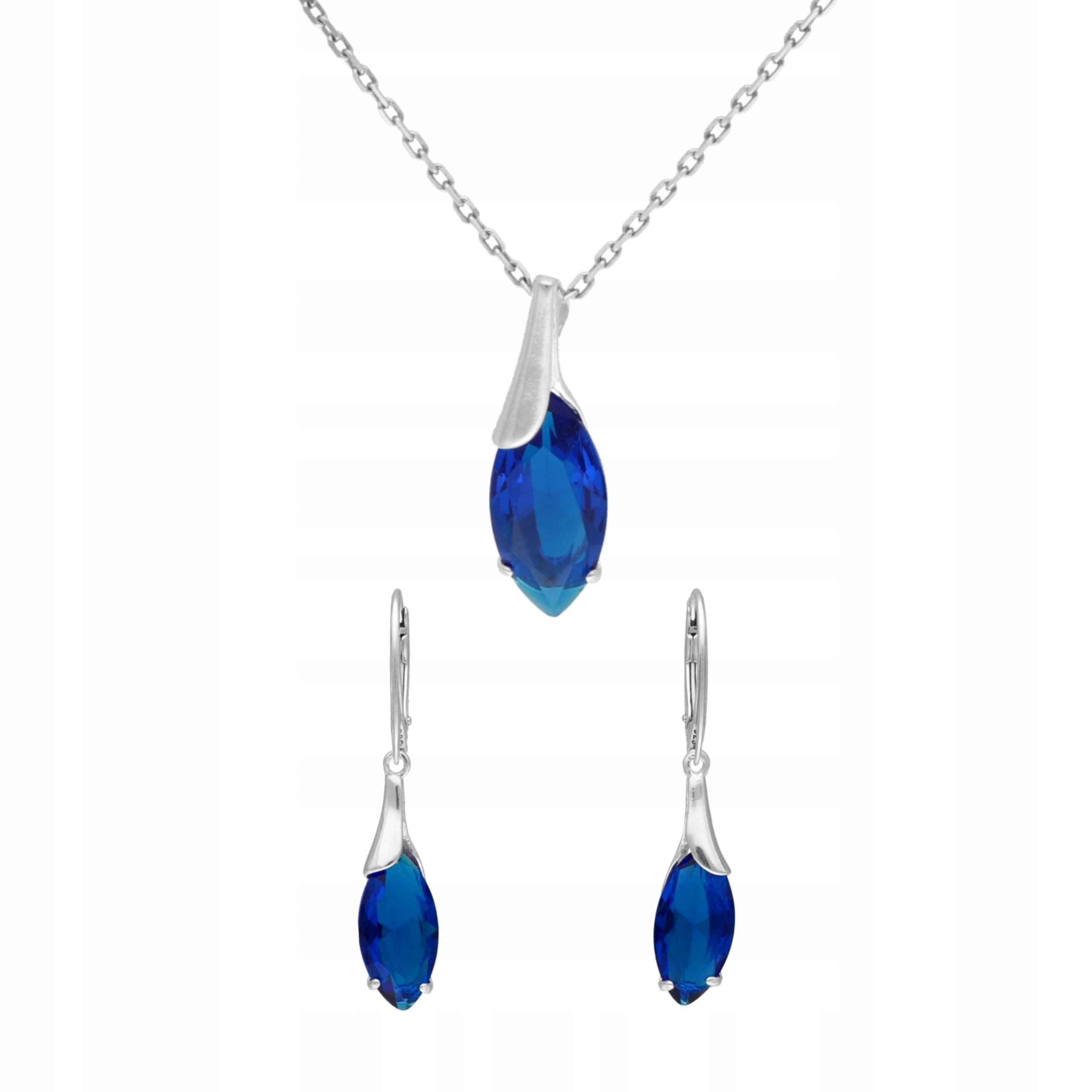 Komplet se safírovými zirkony, slza stříbro