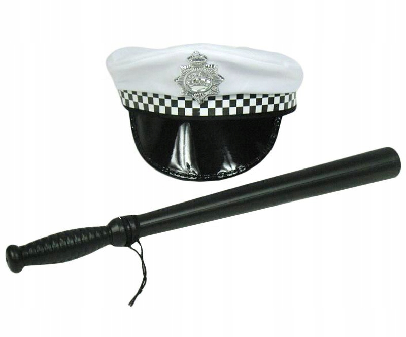 CZAPKA + PAŁKA STRÓJ POLICJANT POLICJANTKA IMPREZA