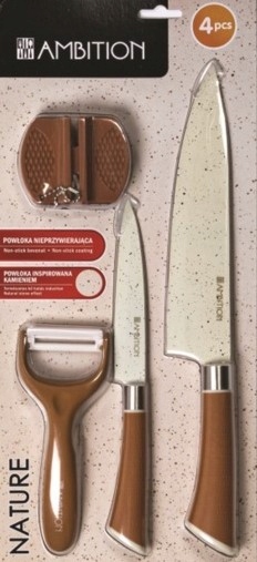 AMBITION NATURE KOMPLET NOŻY Z OSTRZAŁKĄ NÓŻ 4 el.