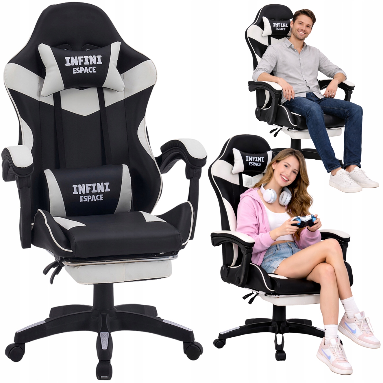 Fotel Gamingowy Infini Espace Czarny Obrotowy Krzesło Do Biurka Dla Gracza