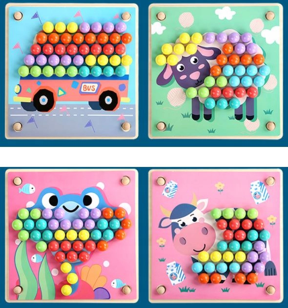 MONTESSORI DREWNIANA UKŁADANKA z KULKAMI DREWNIANY SORTER GRA PUZZLE DZIECI Materiał drewno