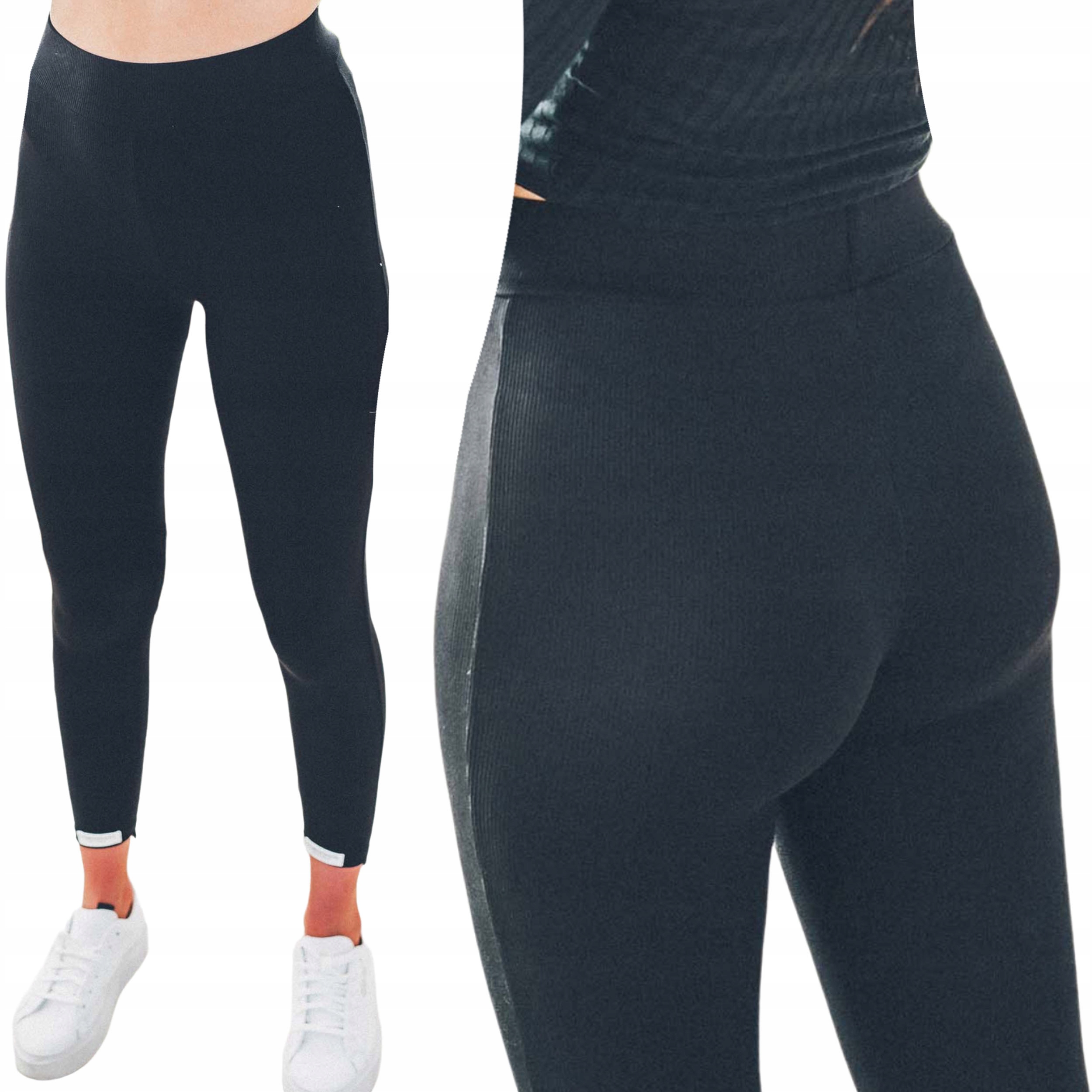 

Czarne prążkowane legginsy damskie getry stan S/m
