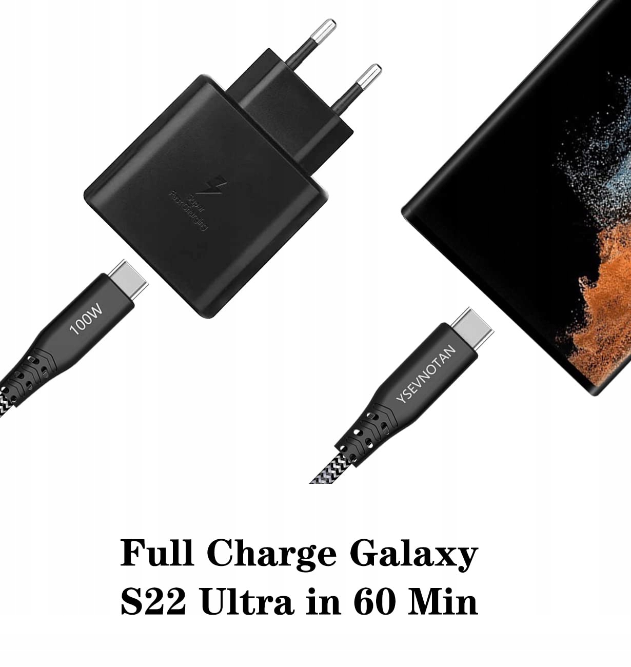 Ysevnotan 45W USB C ŁADOWARKA Z KABLEM DO Android GALAXY S25 S24 S23 — miniatura 6