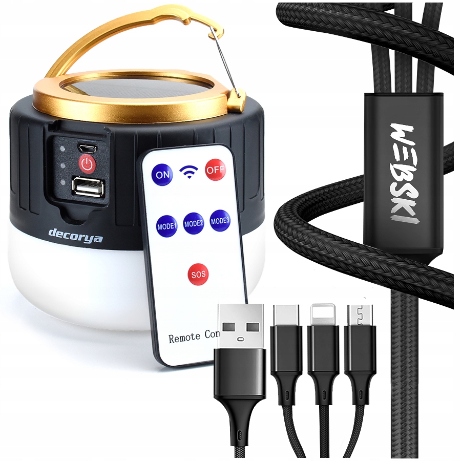 

Lampa Latarka Powerbank słoneczny Kempingowa+kabel