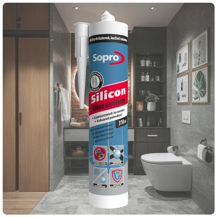 Silikon Sanitarny SOPRO Uniwersalny Grzybobójczy 310ml 28 Beżowy 2 sztuki Pojemność 310 ml