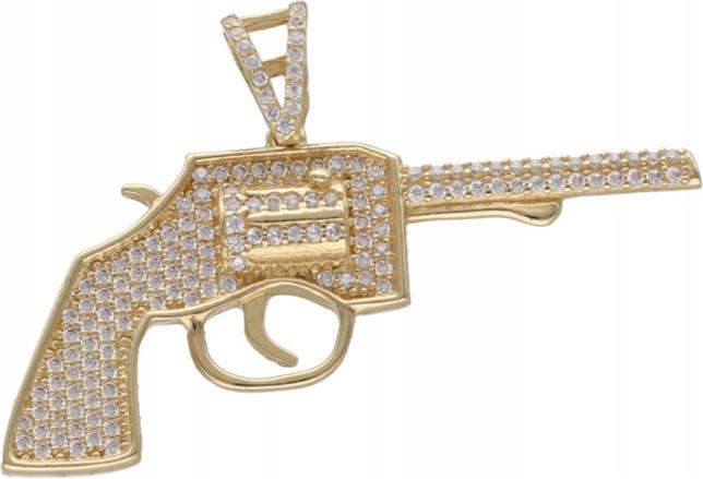 Zlatý přívěsek 585, pistole se zirkony 4,59 g, módní vzor na řetízek