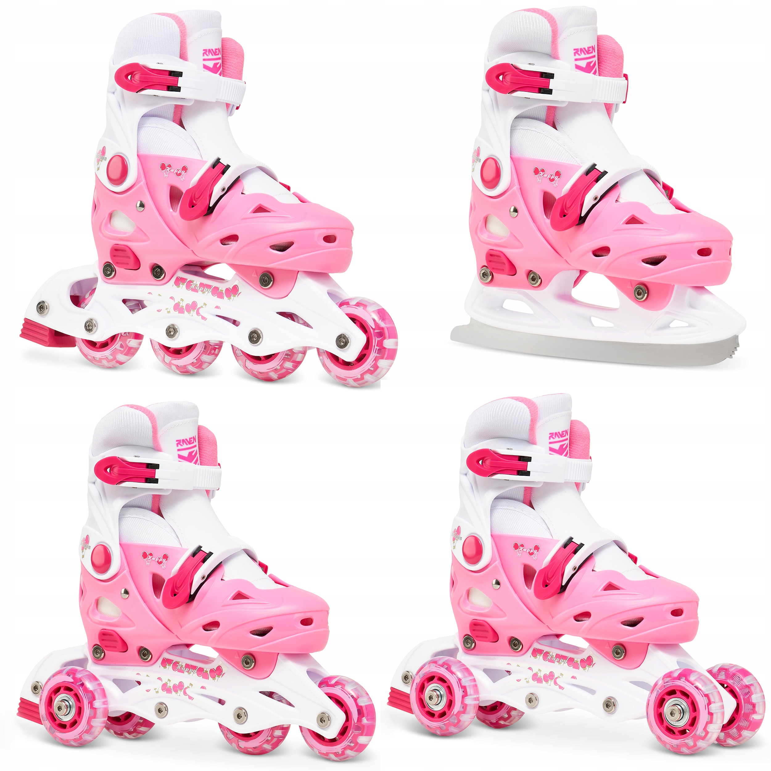 Rolki Wrotki Łyżwy figurowe 4w1 Regulowane Raven Balloon Pink 29-32