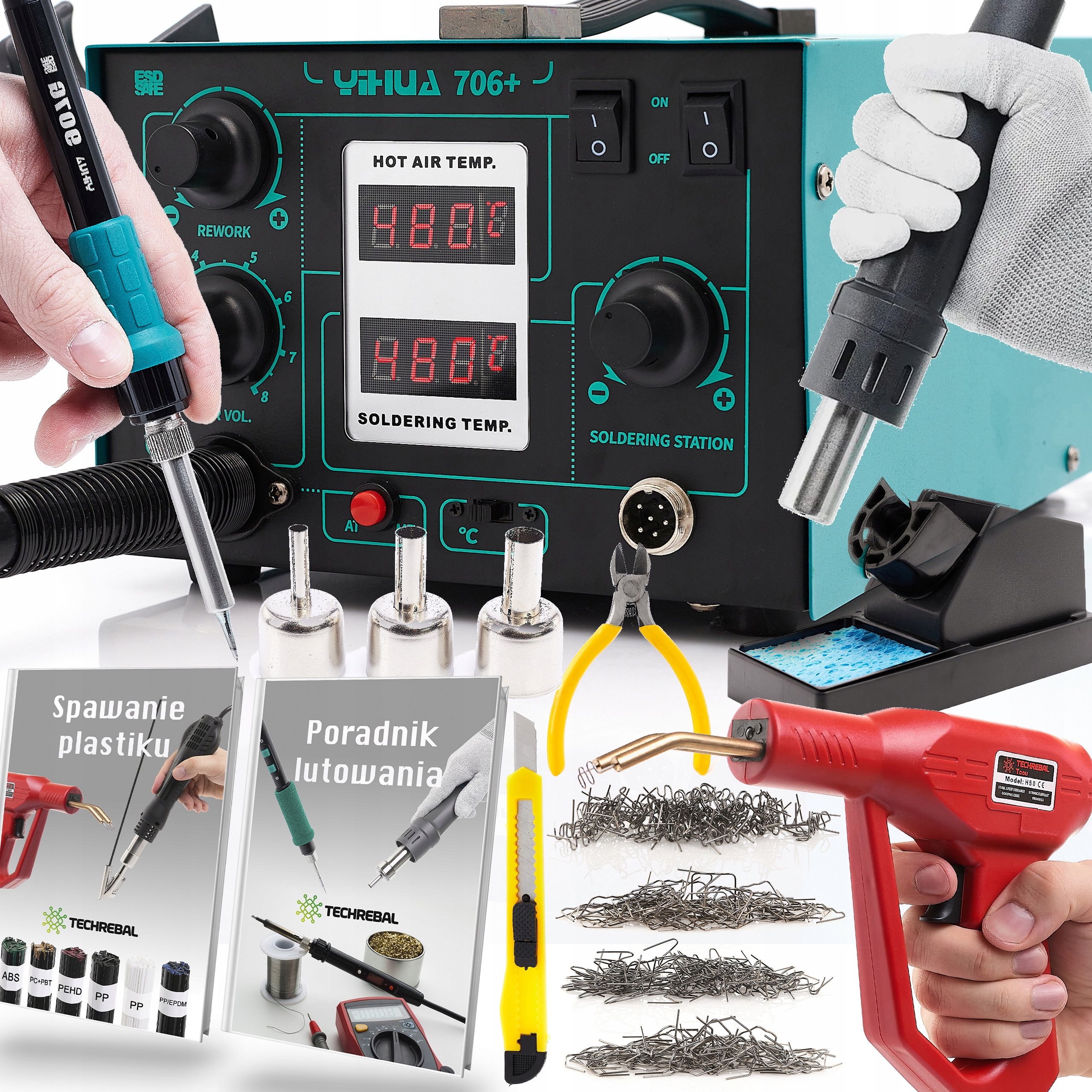Svářečka Plastů Hot Air 640W Yihua 706+ Sešívačka H50 200 Kusů Sponek