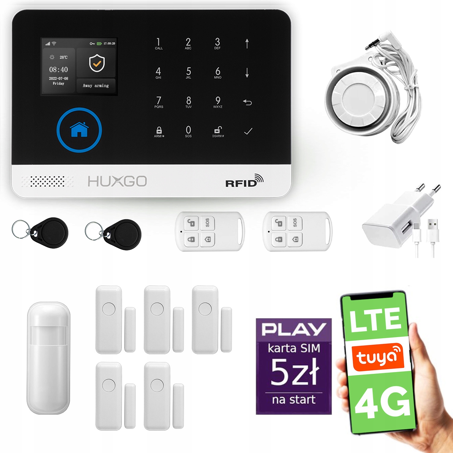 Bezdrátový alarm WiFi Gsm 4G Lte s aplikací Tuya, Huxgo HXA003 4G