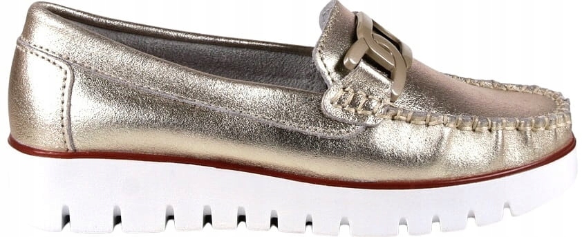 Dámské Kožené Mokasíny S Řetízkem, Zlaté, New 40