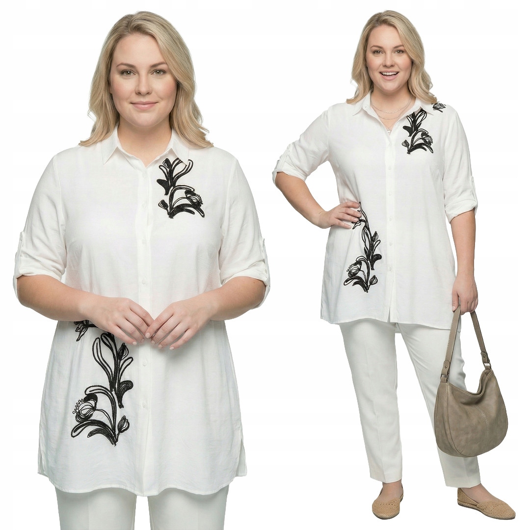 Bílá černá košile s výšivkou plus size, velikost 54