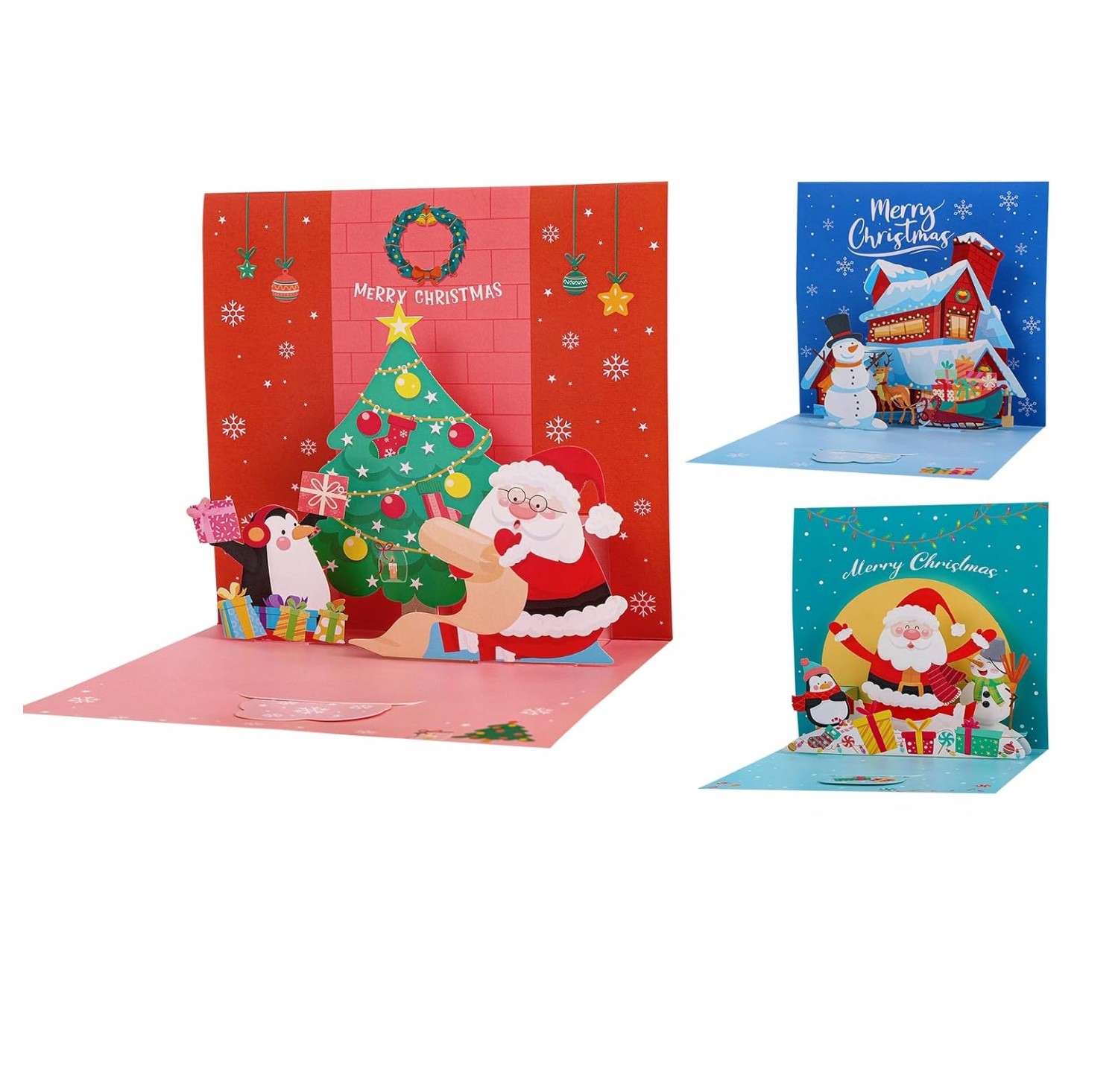 KARTKI BOŻONARODZENIOWA 3D 3 SZTUKI Z KOPERTĄ