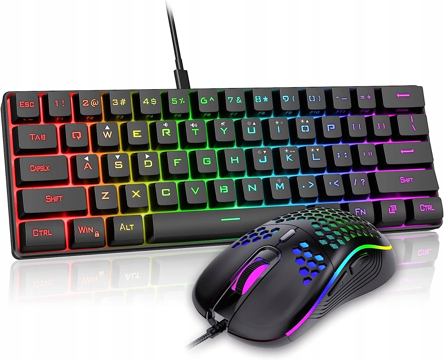 Zestaw Gamingowy RedThunder K62|Klawiatura 60% Rgb Mysz Plaster Miodu|USB