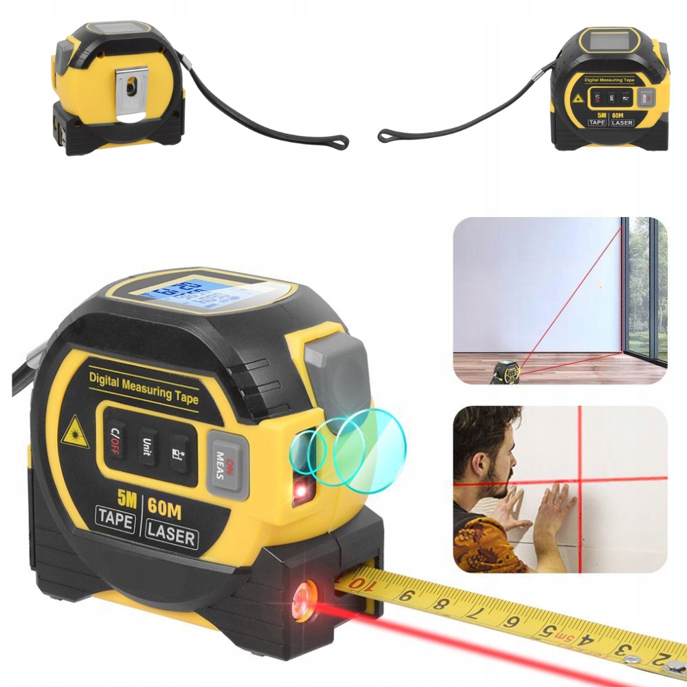 Dálkoměr Měřicí Páska Laserový Bodový Indikátor 3V1 LCD displejem