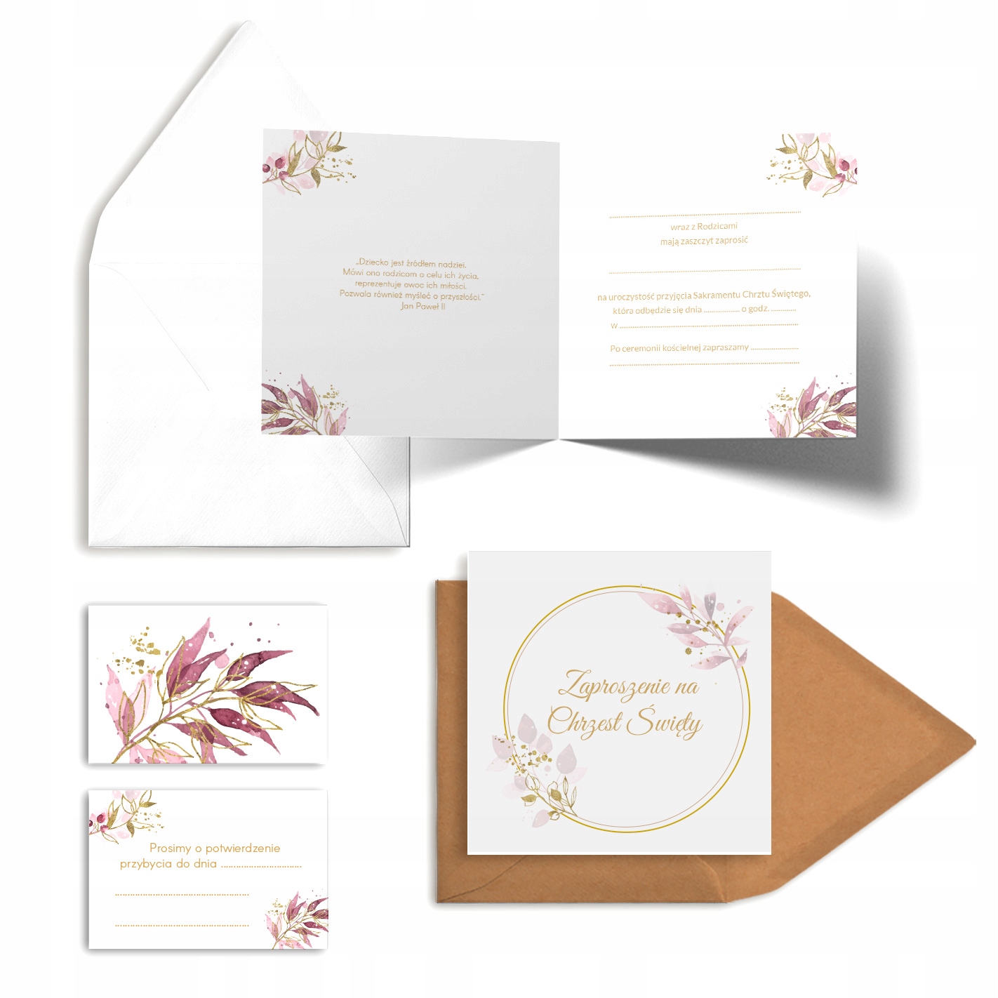 Zaproszenia na chrzciny Pastelowe Listki
