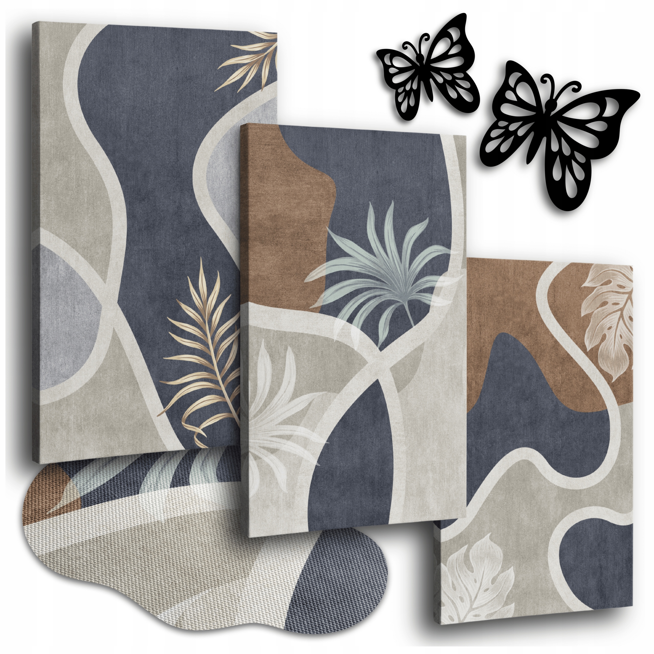 Obraz Na Plátně Abstrakce S Rostlinami 150x70 cm Obrazy Do Obývacího Pokoje Triptych