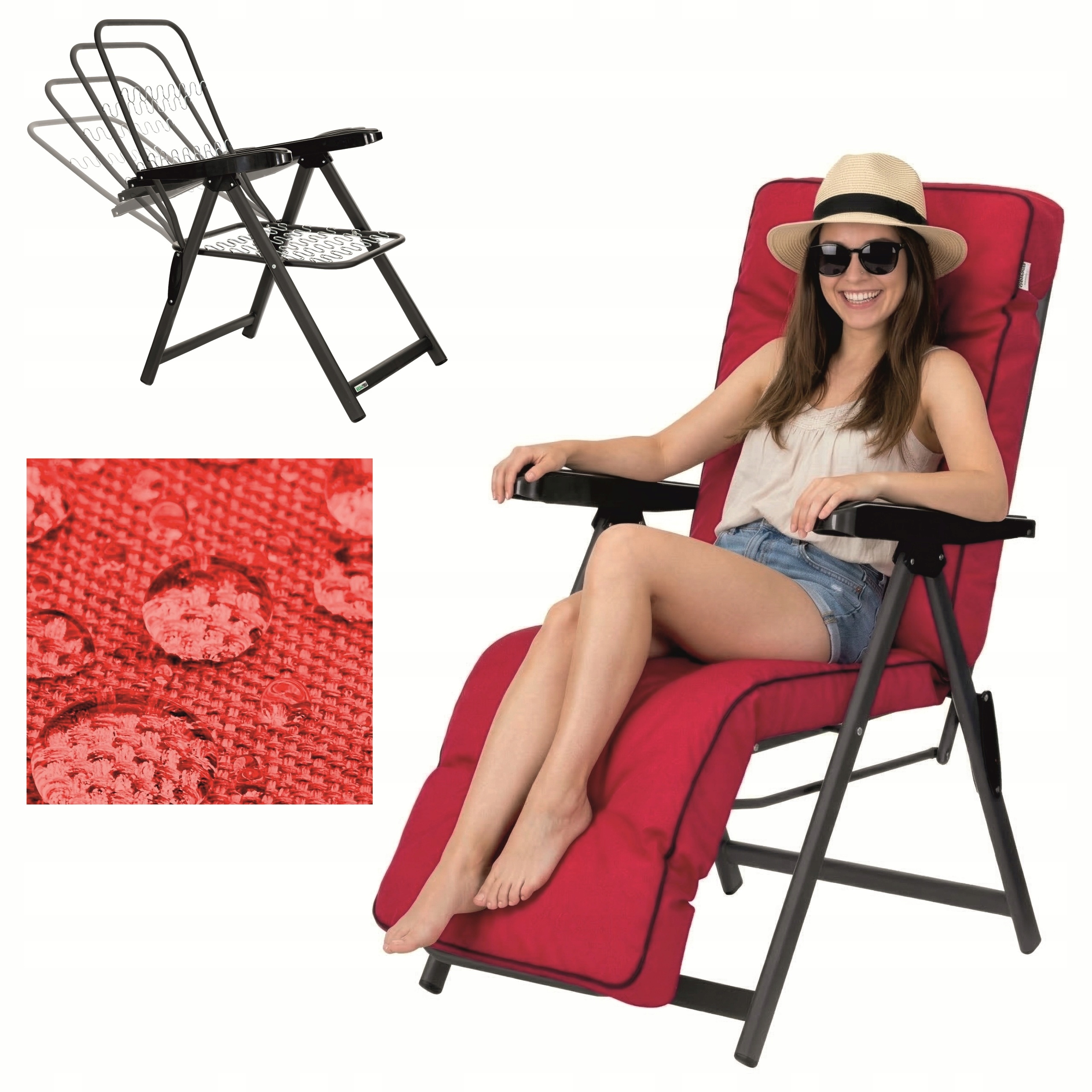 Záhradné ležadlo s vankúšom Skladacie záhradné kreslo s vankúšom a podnožkou