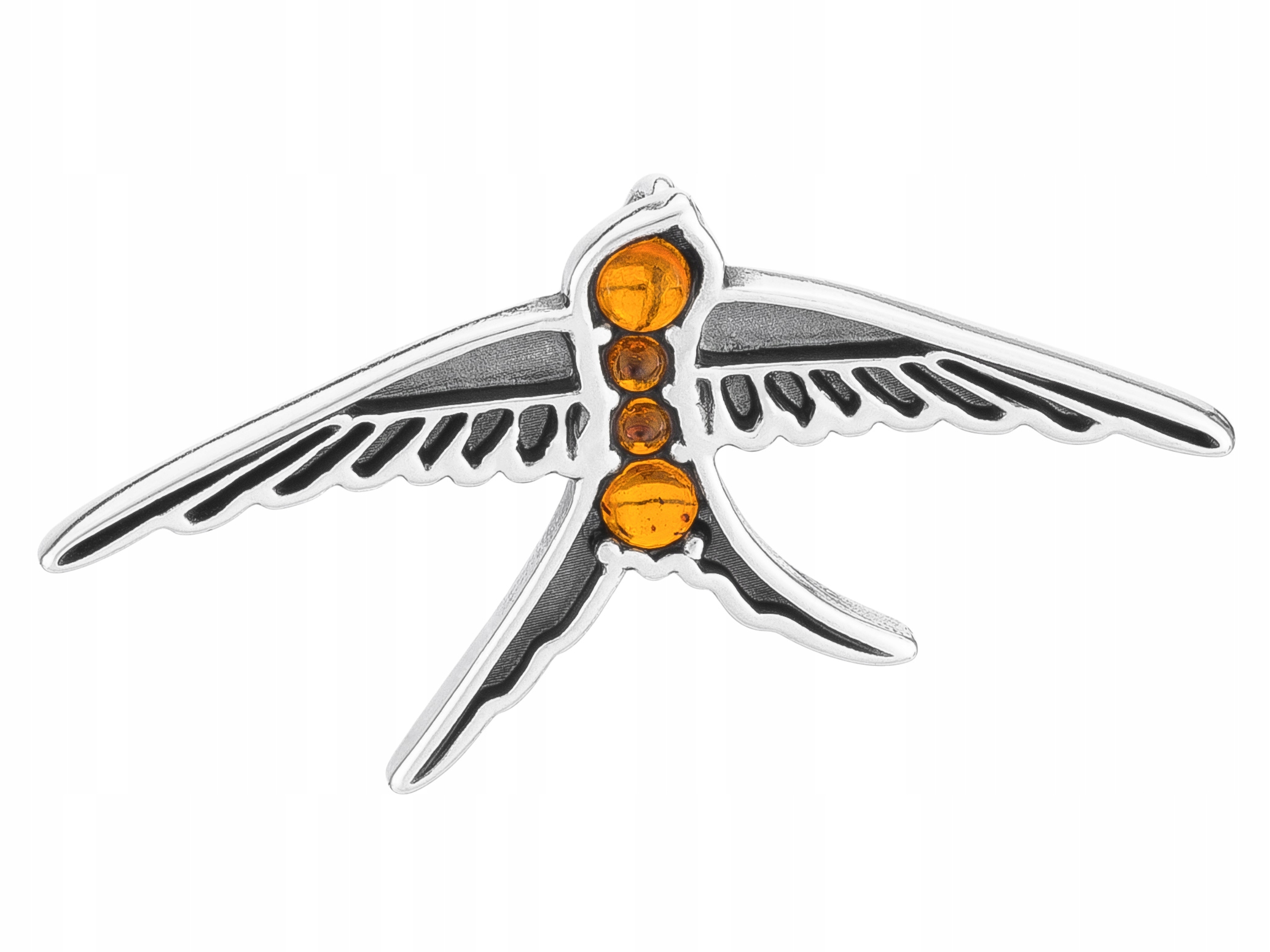 Stříbrný Přívěsek Pták Vlaštovka s Jantarem Oxidovaný Závěsek Ptáček