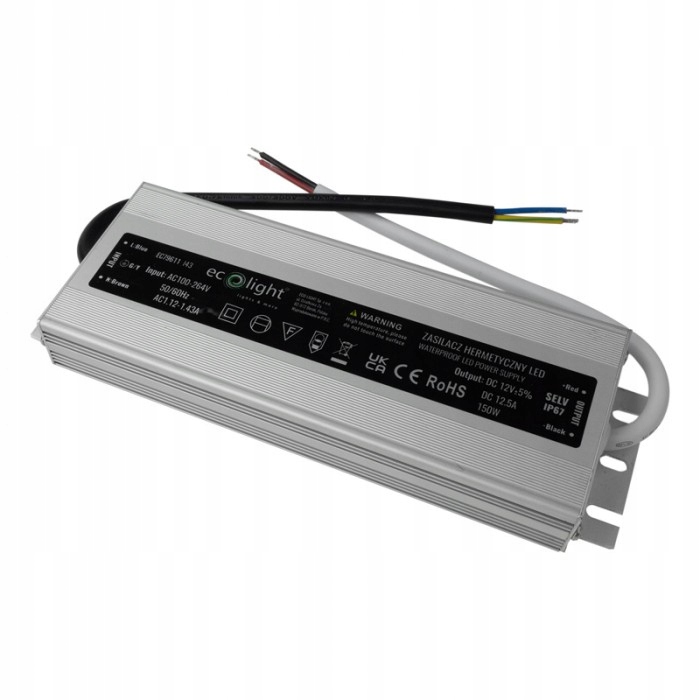 Zasilacz 12V Led 150W 12A Hermetyczny Wodoszczelny Transformator Do Taśmy