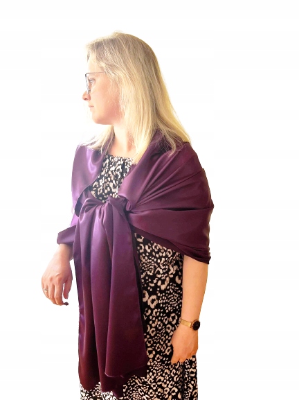 SZAL SATYNOWY DO SUKIENKI SUKNI NA WESELE ŚLUB WIECZÓR ŚLIWKOWY