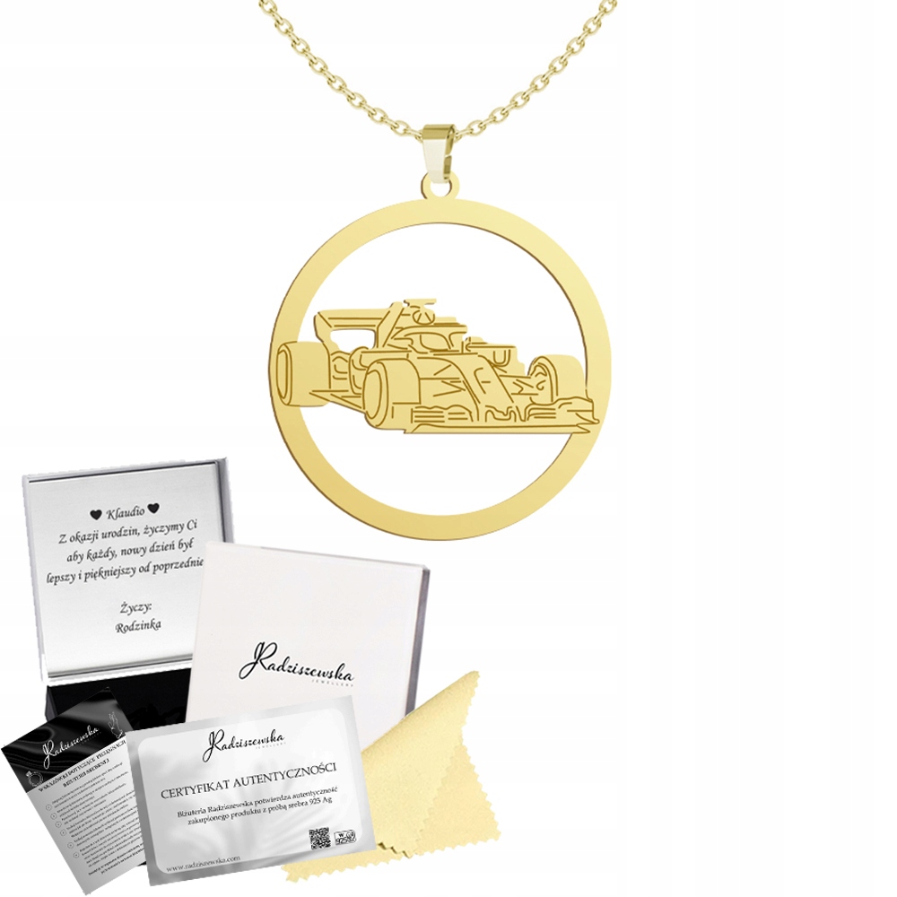 Zlatý náhrdelník Formule Formule 1 Řetízek Dárek 925 Gravírování Bonus