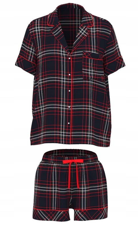 Krátké flanelové pyžamo Victoria's Secret černé s kostkovaným vzorem L (XL)