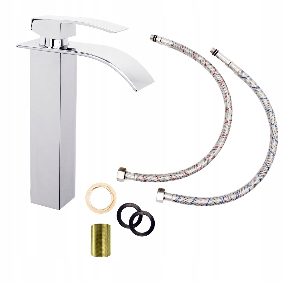 Umývadlová Batéria Elva Vodopád Kaskáda Kohútik Strieborný Kúpeľňová Vysoká