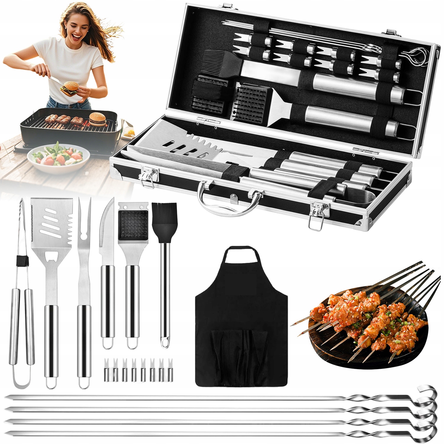 Grilovací Příslušenství Sada Nerezová Ocel 21 Ks Kleště Na Potřeby Pouzdro
