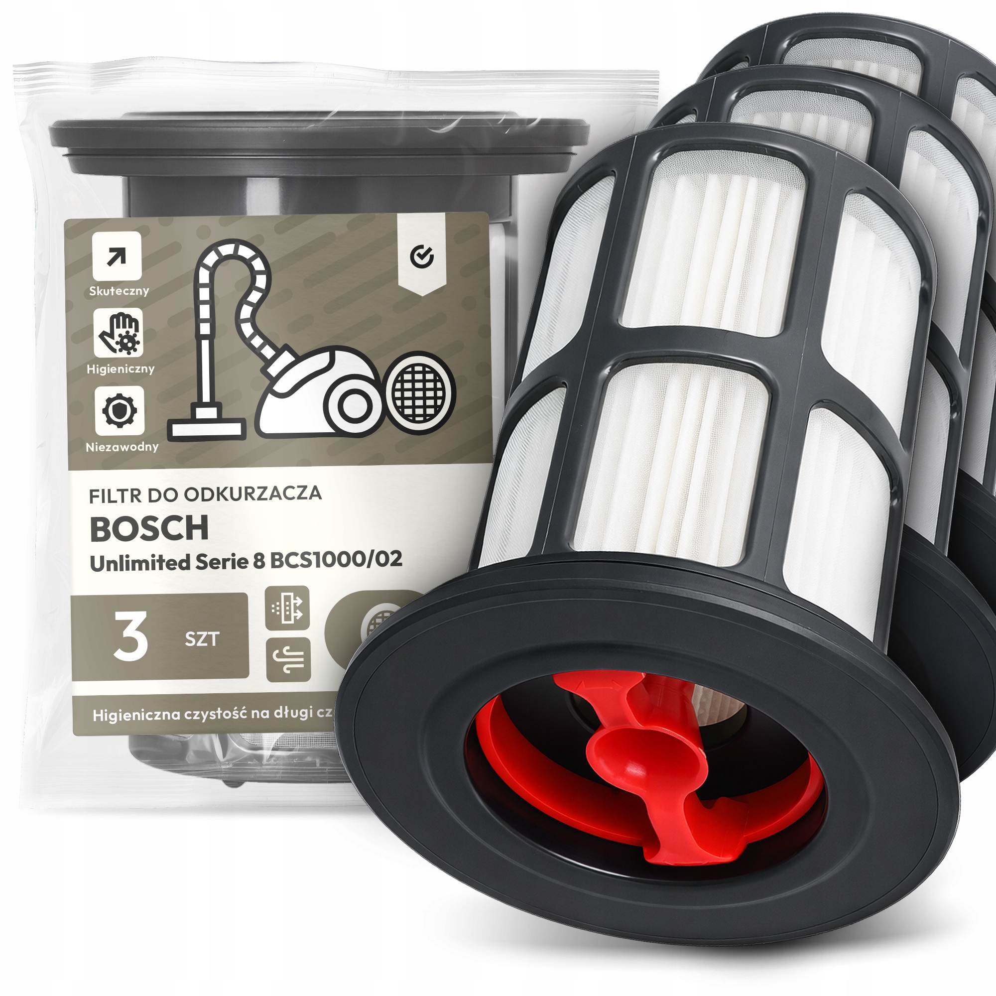 3x Filtr Pro Vysavač Bosch Unlimited Serie 8 BCS1000/02 Hepa Filtry Em-w