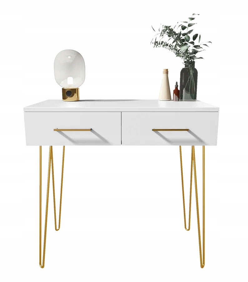 TOALETKA DO SYPIALNI NOWOCZESNA == DWIE SZUFLADY Kod producenta PERL-TOALETKA-MATKAM-BIAŁA-ZŁOTY