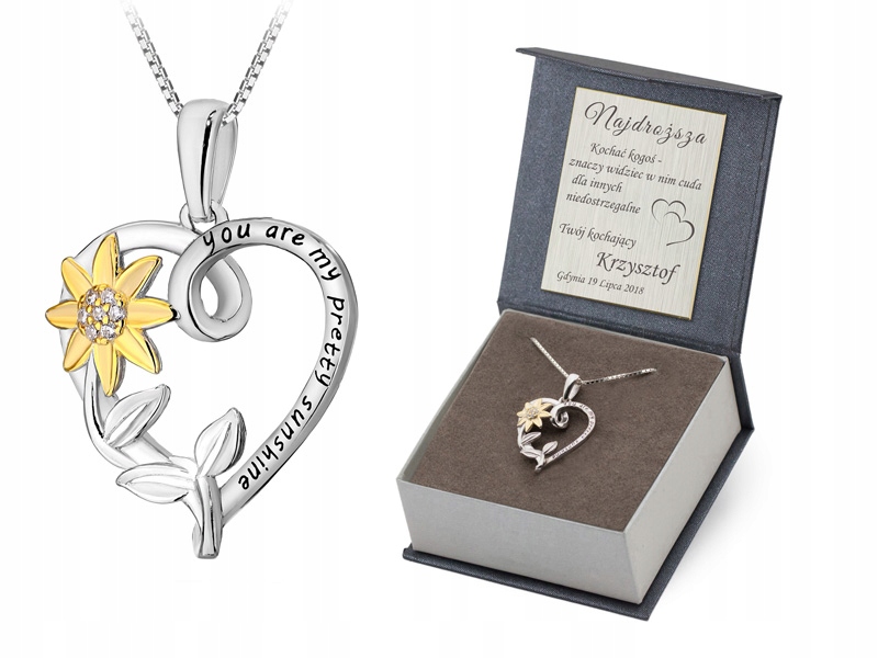 Stříbrný Komplet ryzost 925 Řetízek 40 cm a Přívěsek Srdce s květinou Gravírování