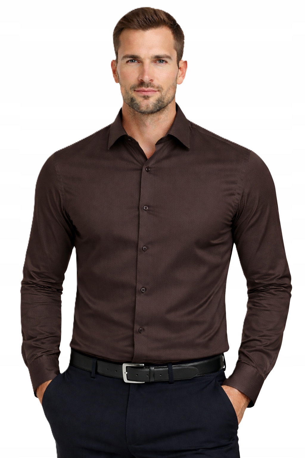 Espada Koszula Męska Brązowa 60/40 slim fit bawełna długi rękaw wizytowa