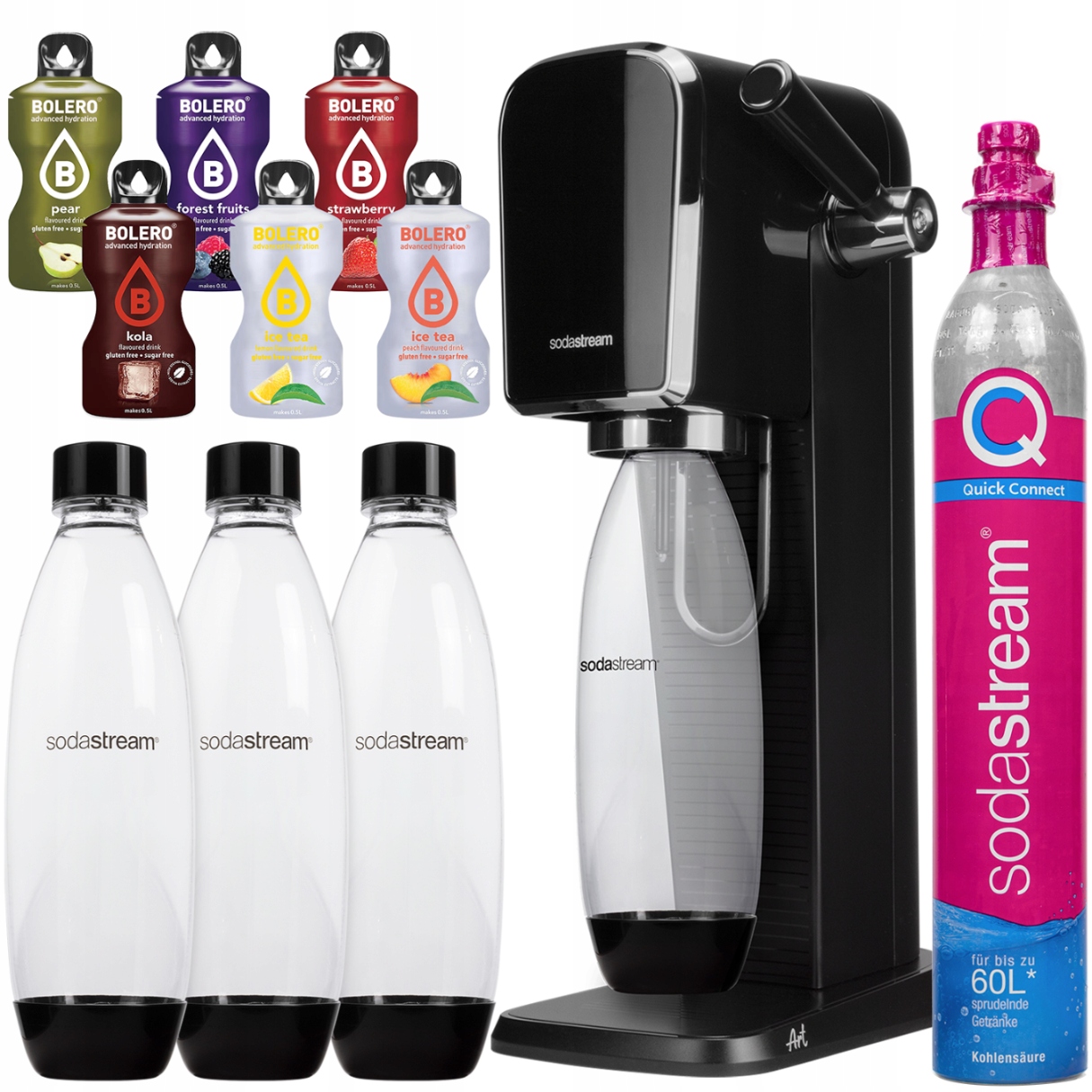 Výrobník Sody Sodastream Černý 3 Lahve Sáčky Sada