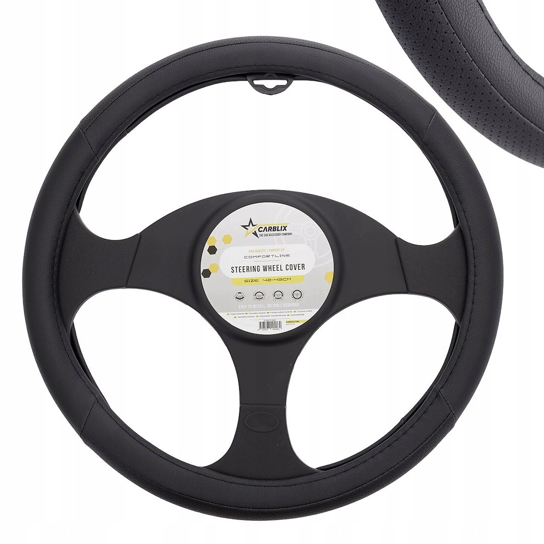 Pokrowiec na kierownicę L 42-43 cm skóra naturalna czarny Carmotion