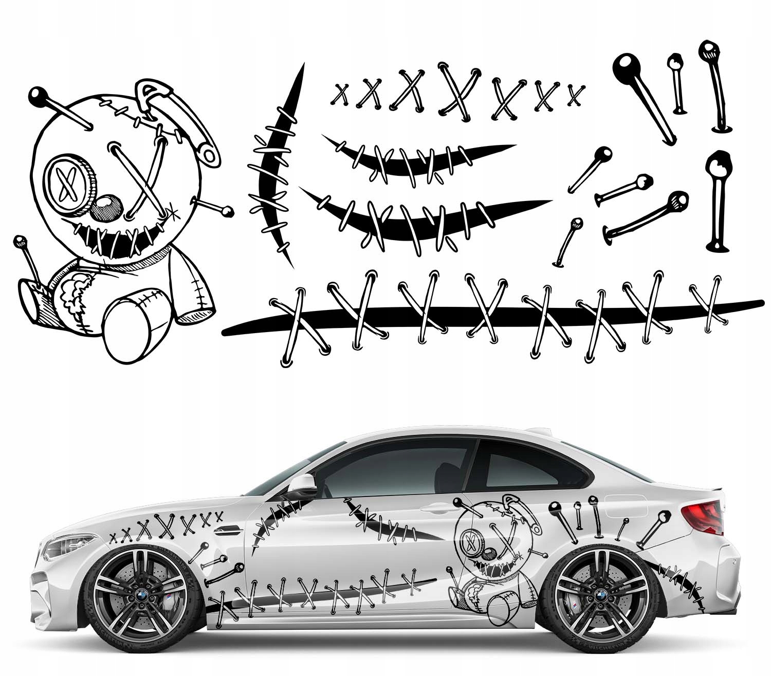 Samolepky na auto Motiv Medvídek Špendlíky Šití 94x440cm