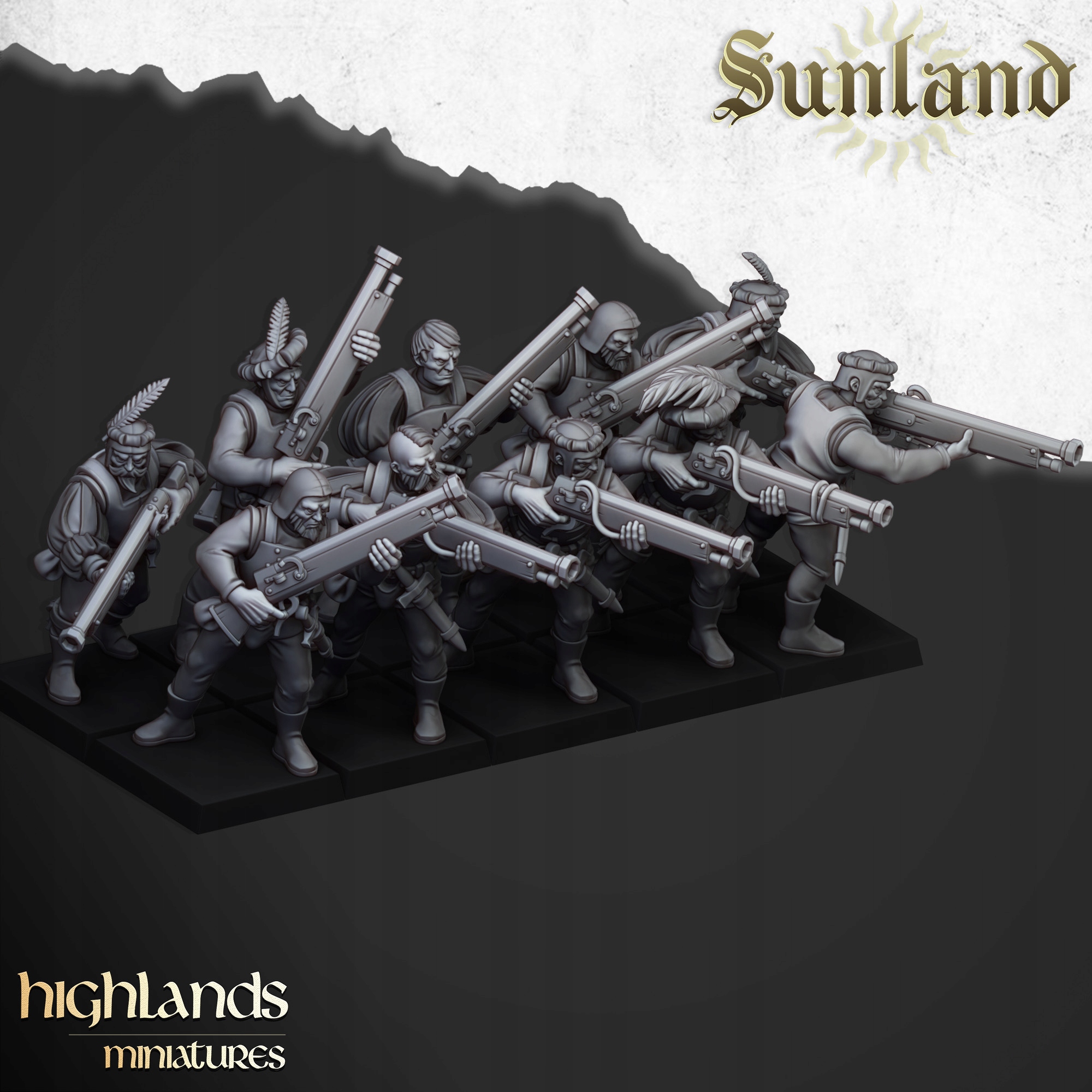 Sunland Arquebusiers x10 - Bigusson - Highlands Miniatures
