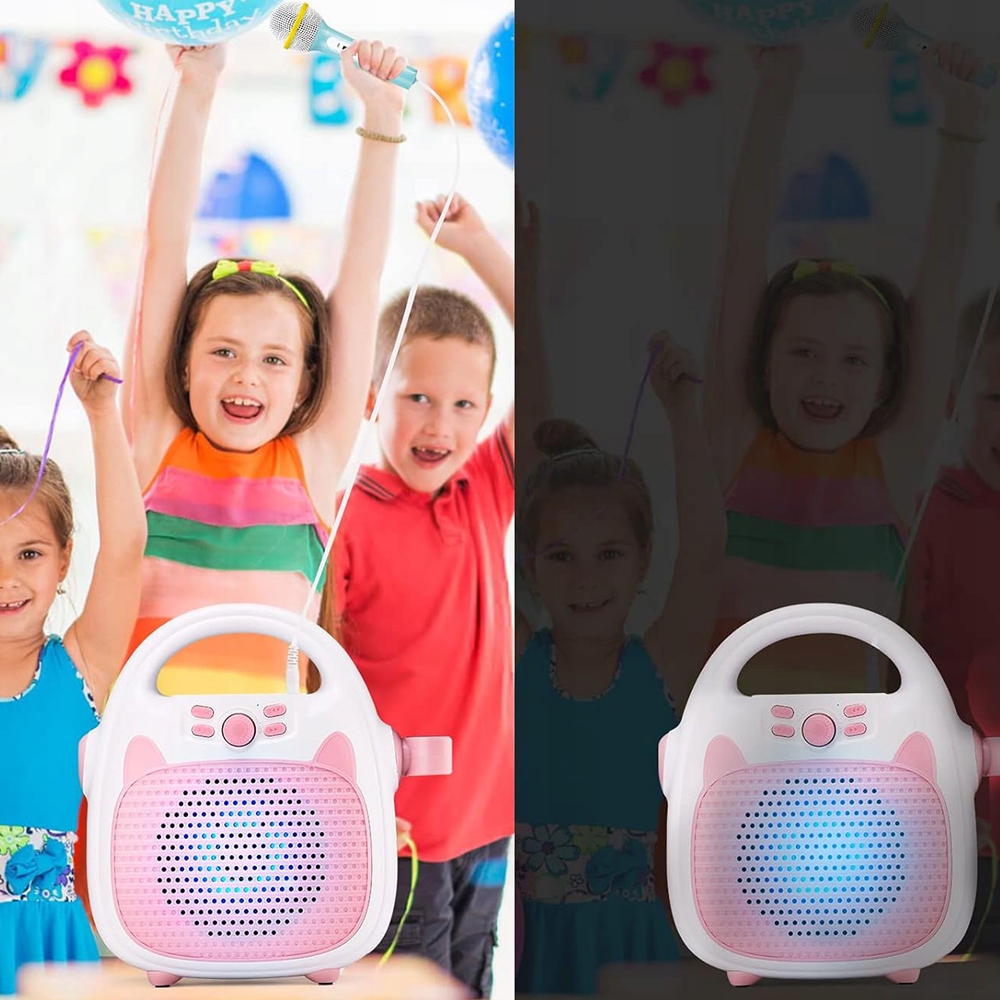 ZESTAW DO ŚPIEWANIA DLA DZIECI KARAOKE GŁOŚNIK MIKROFON BLUETOOTH LED RGB Model K12