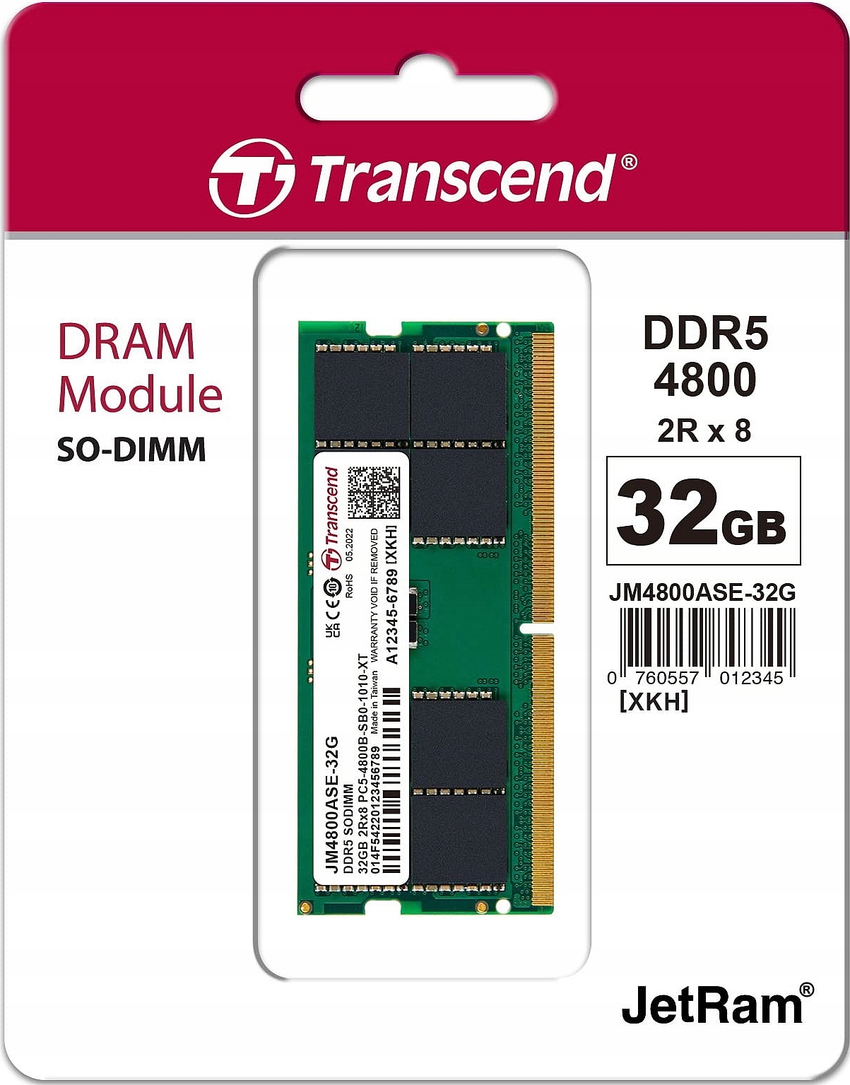 paměť Ram Sodimm DDR5 Transcend 32GB 4800MHz CL40 (1x32GB) JM4800ASE-32G